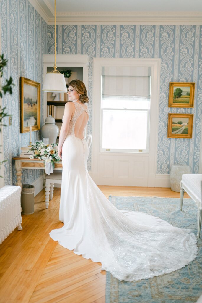 bride getting ready at the Inn at Burklyn , vermont wedding venues 