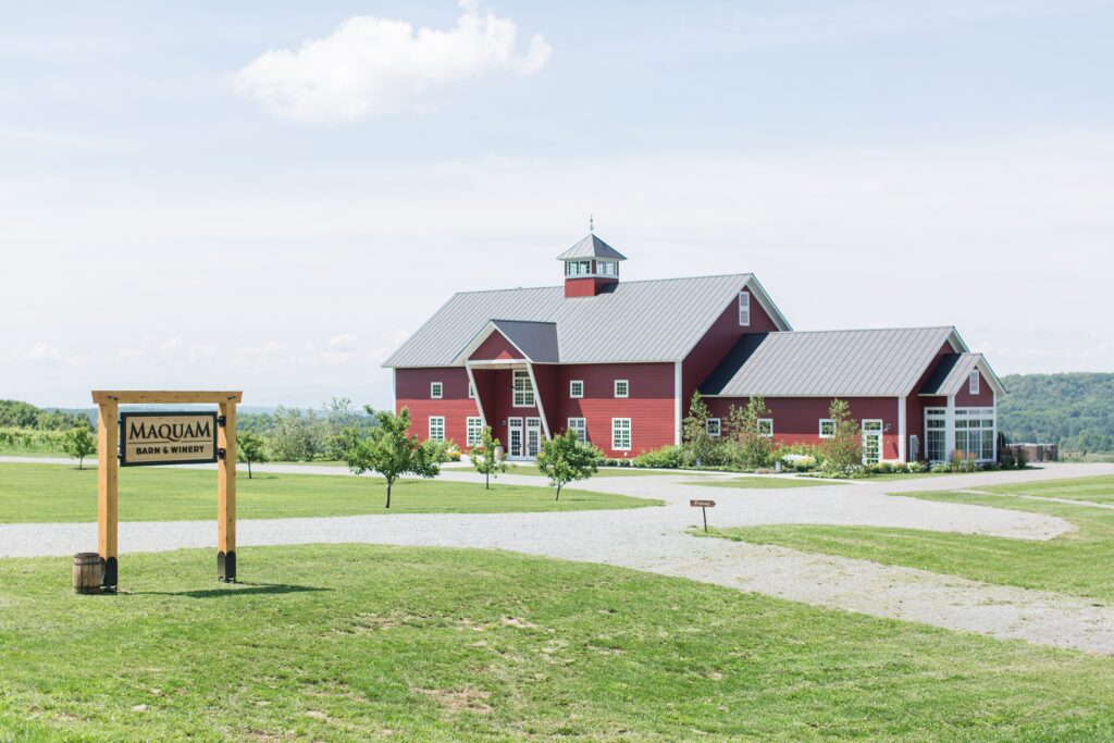 front of the maquam barn, vermont wedding venues 