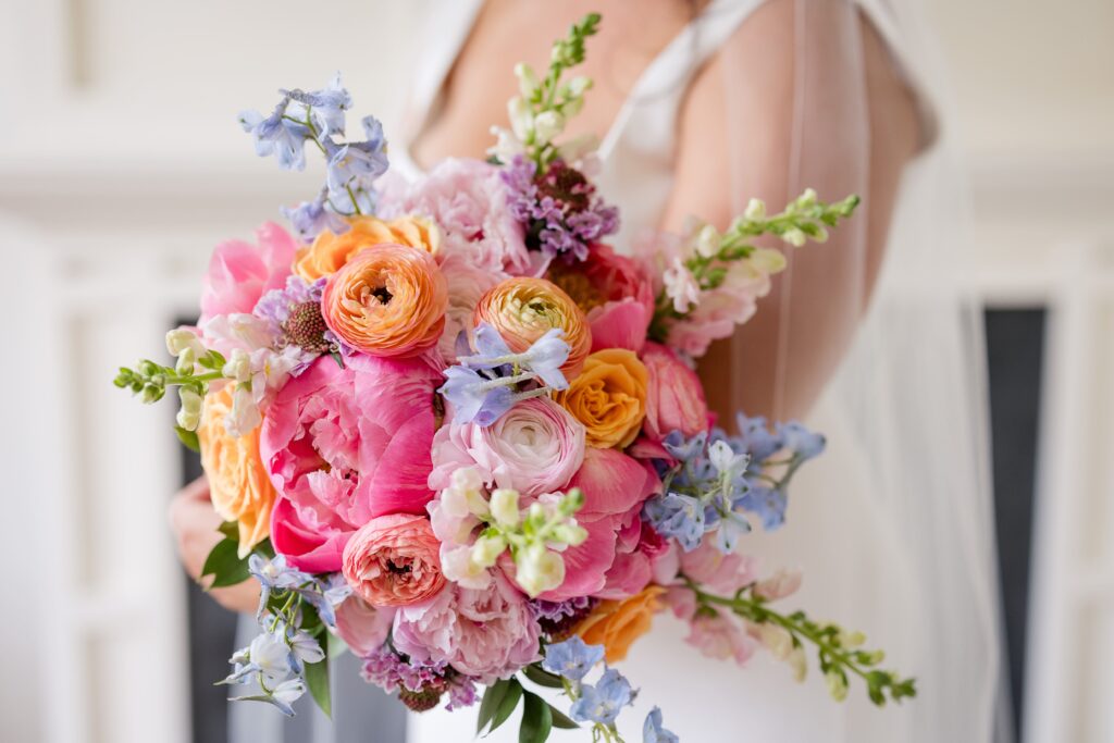 bright and colorful bridal bouquet 