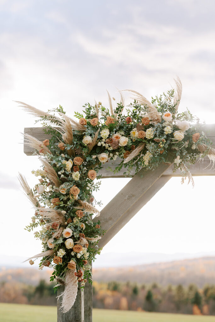 A close up shot of a boho inspired fall arbor piece. 